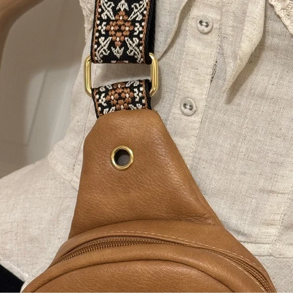 Telena Tan Sling Crossbody Handbag Adjustable Strap Vegan Leather Fanny Pack - Picture 3 of 12